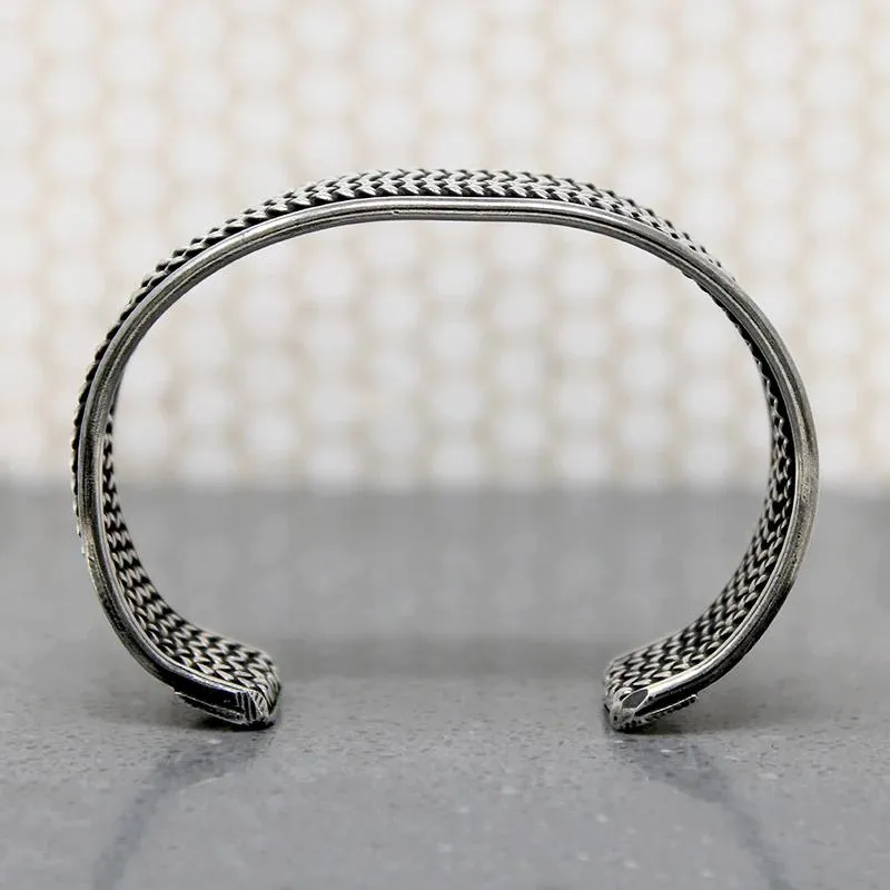 Herringbone Plait Silver Wire Cuff Bracelet