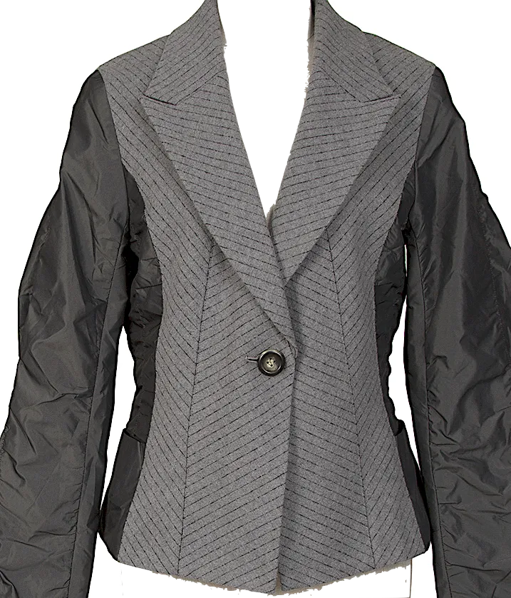 HIROKO KOSHINO JAPAN. HIROKO BIS Grey Switching Herringbone Wool Cotton Jacket