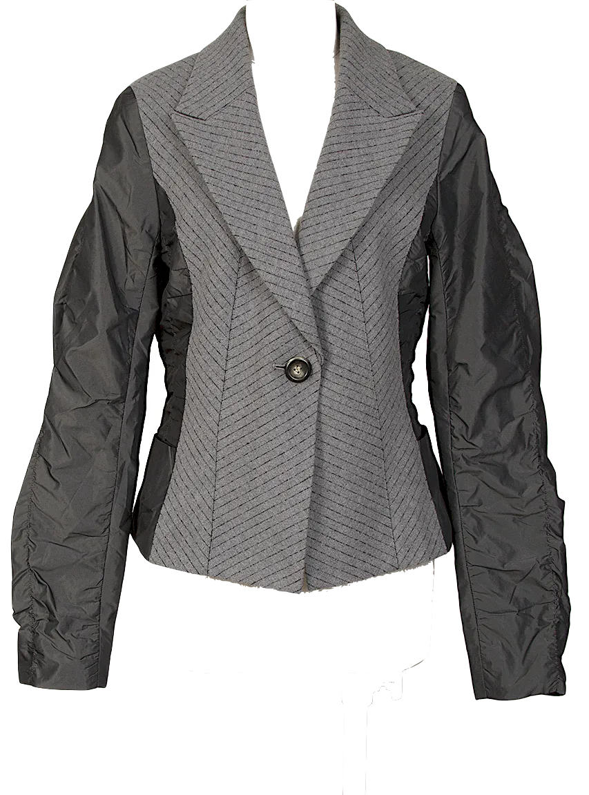 HIROKO KOSHINO JAPAN. HIROKO BIS Grey Switching Herringbone Wool Cotton Jacket