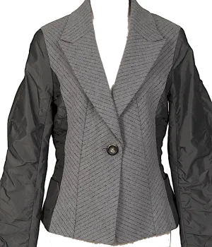 HIROKO KOSHINO JAPAN. HIROKO BIS Grey Switching Herringbone Wool Cotton Jacket