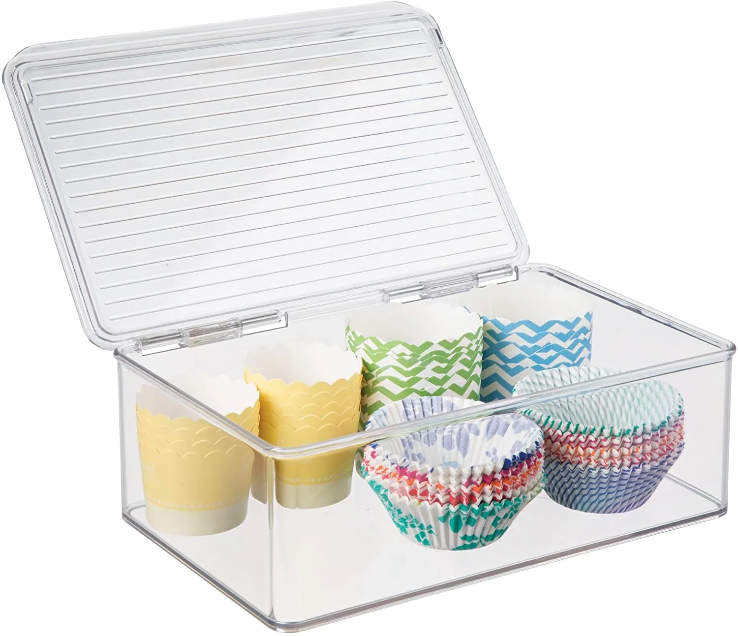 iDesign Kitchen Binz Hinged Lid Stackable Plastic Organizer Bin, 10.75 x 7.25 x 3.75 Inch, Clear