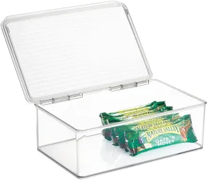 iDesign Kitchen Binz Hinged Lid Stackable Plastic Organizer Bin, 10.75 x 7.25 x 3.75 Inch, Clear