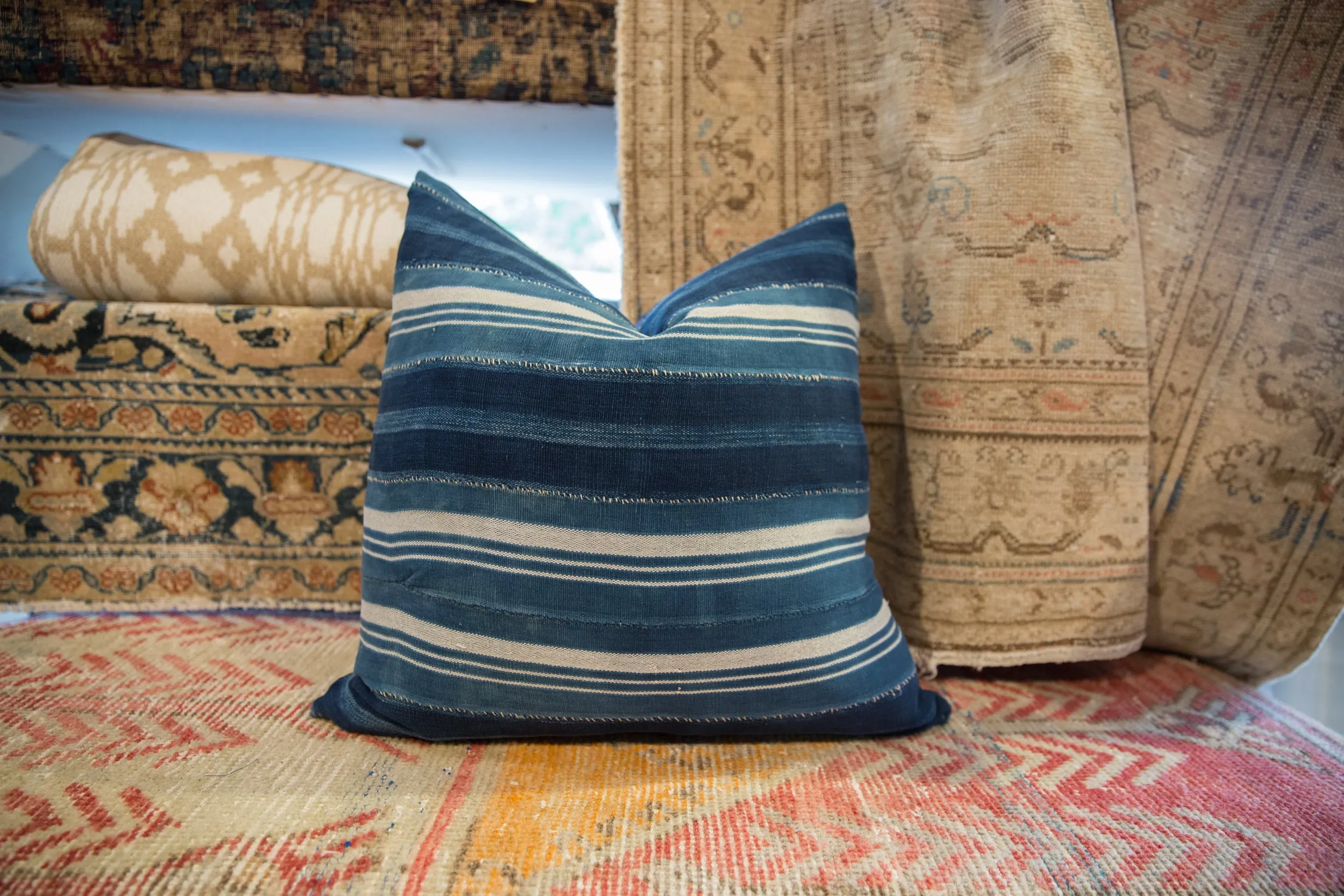 Indigo African Textile Throw Pillow