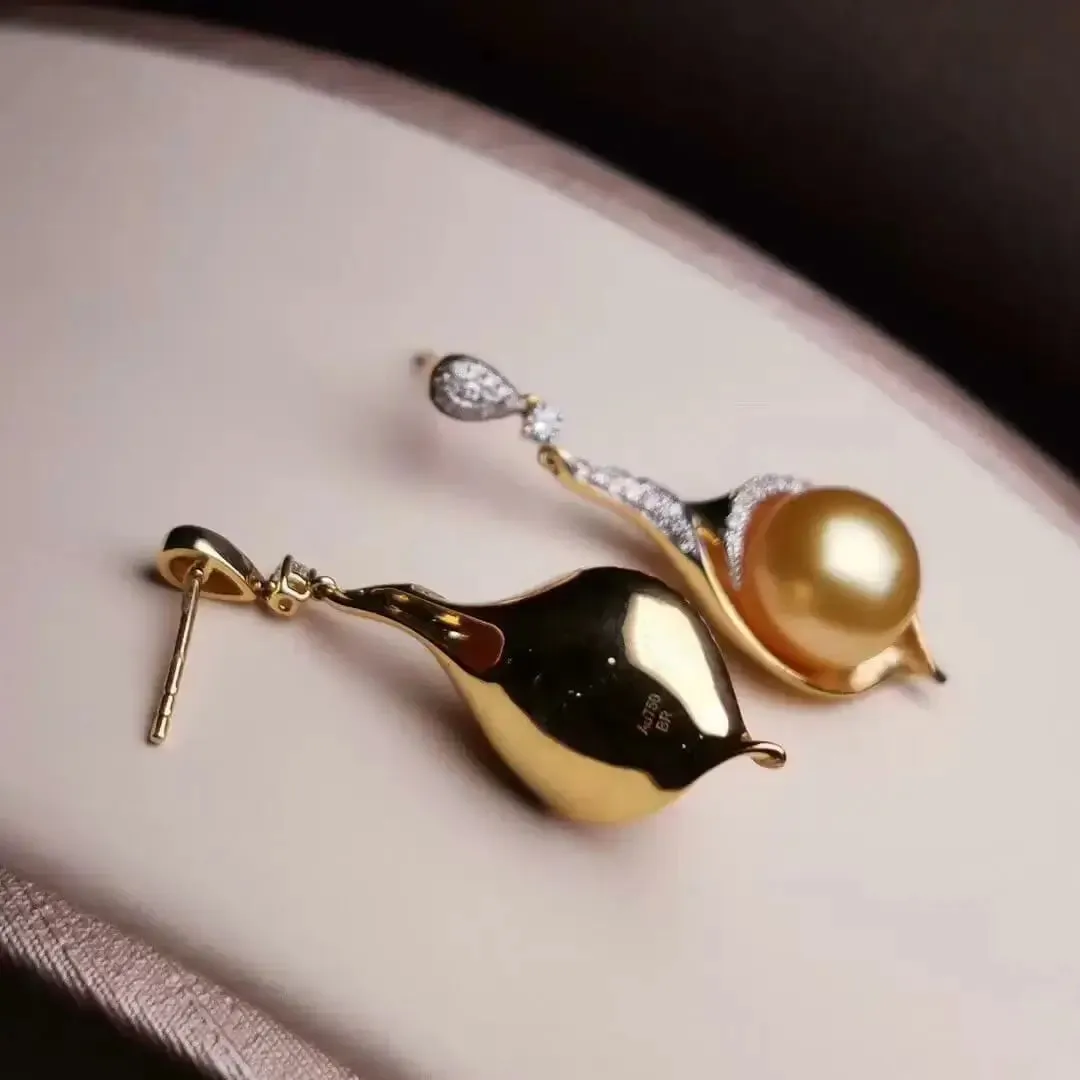 Isabella 13.0-14.0 mm Golden South Sea Pearl & Diamond Stud Pendant/Earrings in Gold