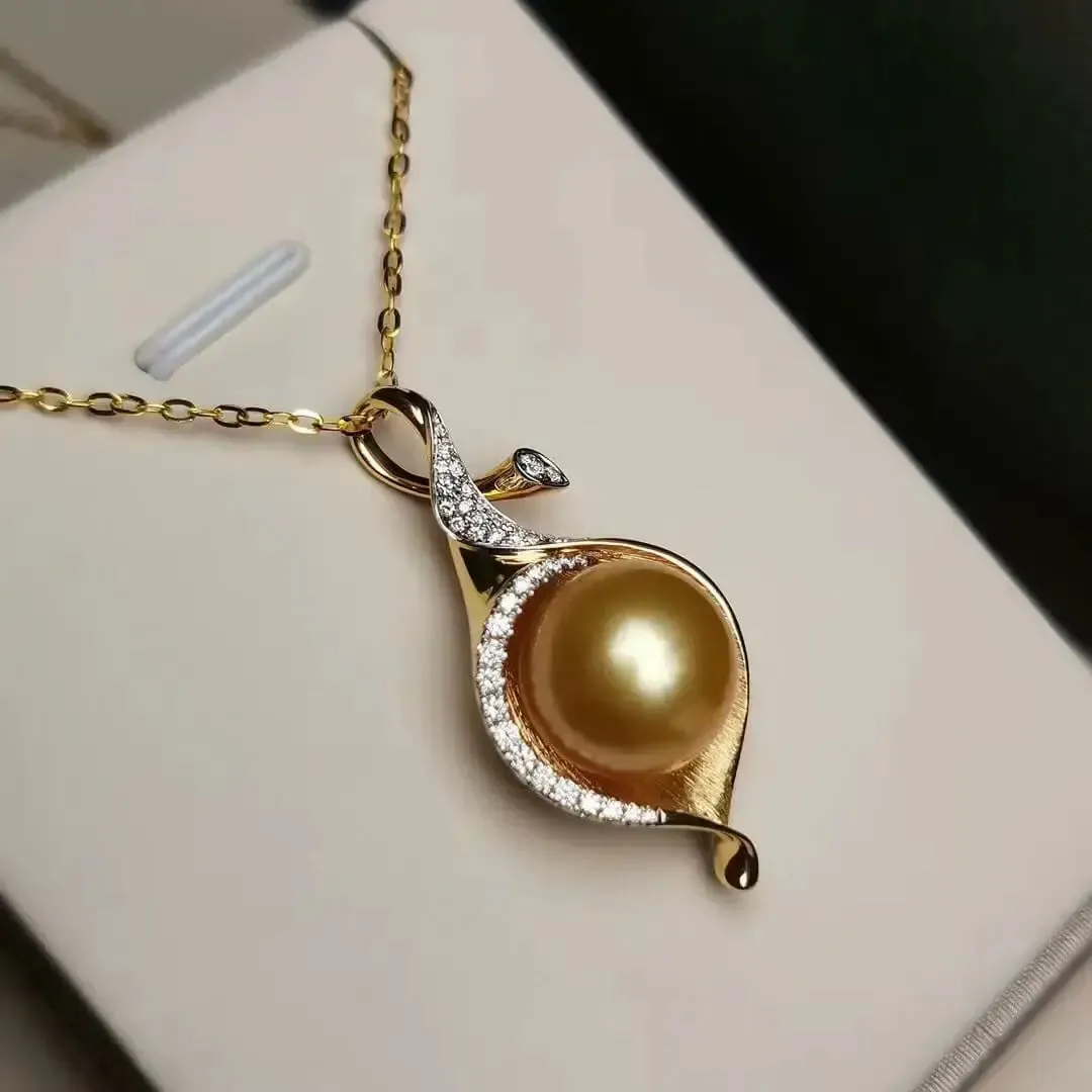 Isabella 13.0-14.0 mm Golden South Sea Pearl & Diamond Stud Pendant/Earrings in Gold