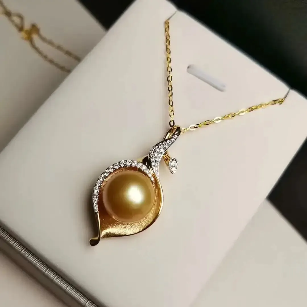 Isabella 13.0-14.0 mm Golden South Sea Pearl & Diamond Stud Pendant/Earrings in Gold