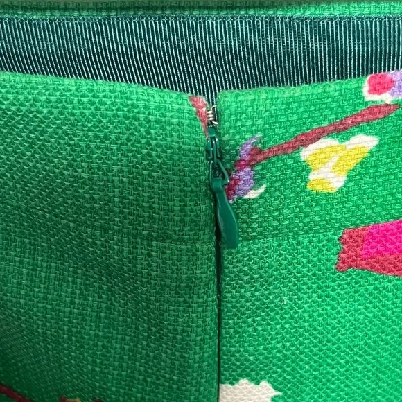 J. Crew Bold Colorful, Green Floral Cotton Basketweave chic Pencil skirt Office