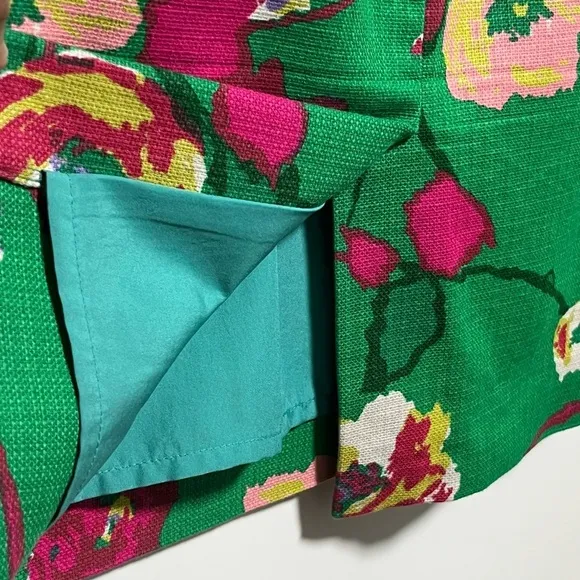 J. Crew Bold Colorful, Green Floral Cotton Basketweave chic Pencil skirt Office