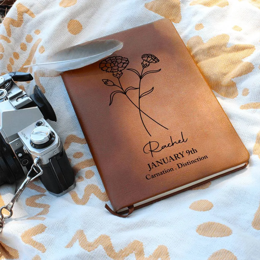 January Birth Flower Personalized Journal, Carnation Birth Flower Personalized Journal