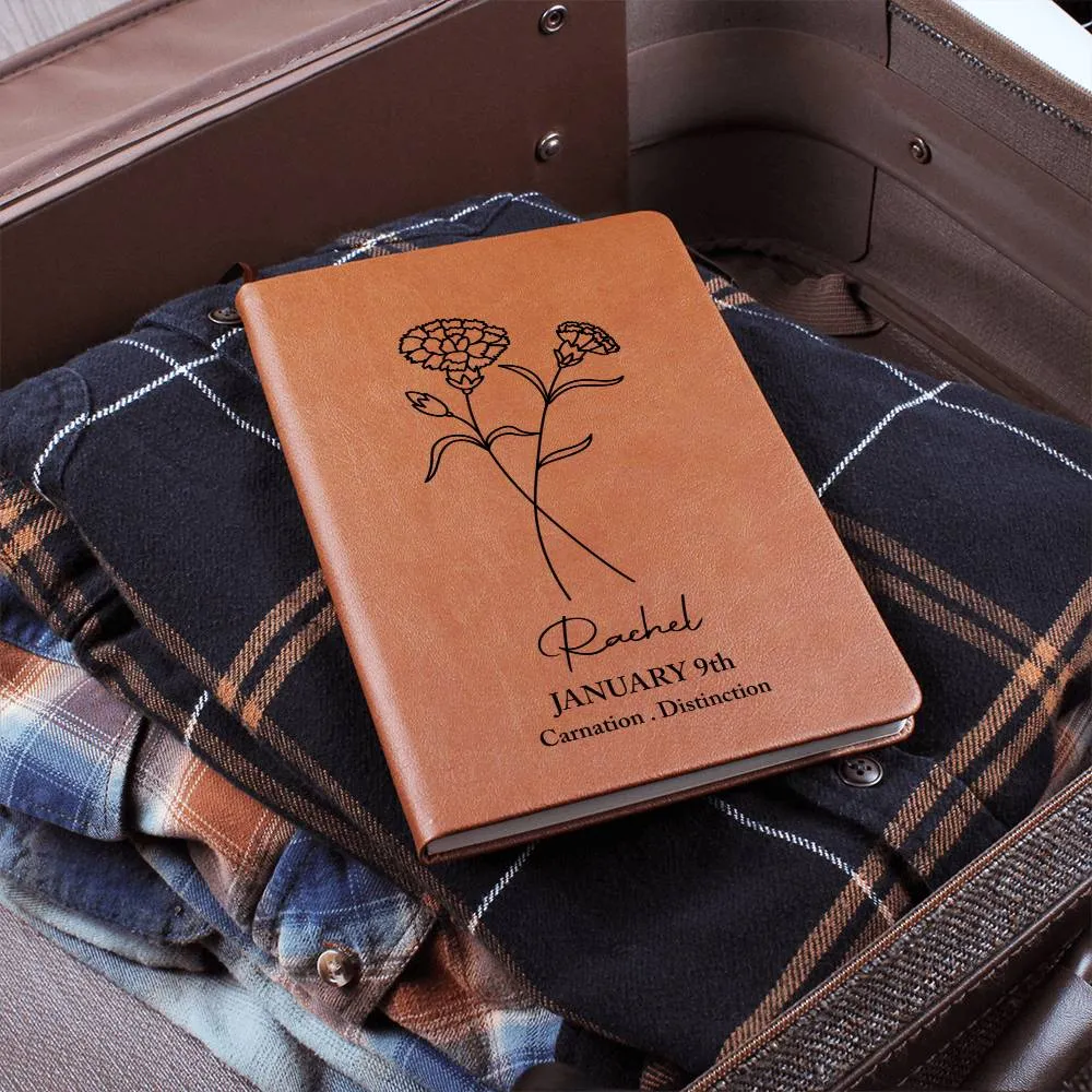 January Birth Flower Personalized Journal, Carnation Birth Flower Personalized Journal