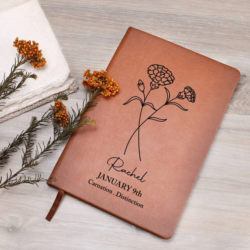 January Birth Flower Personalized Journal, Carnation Birth Flower Personalized Journal