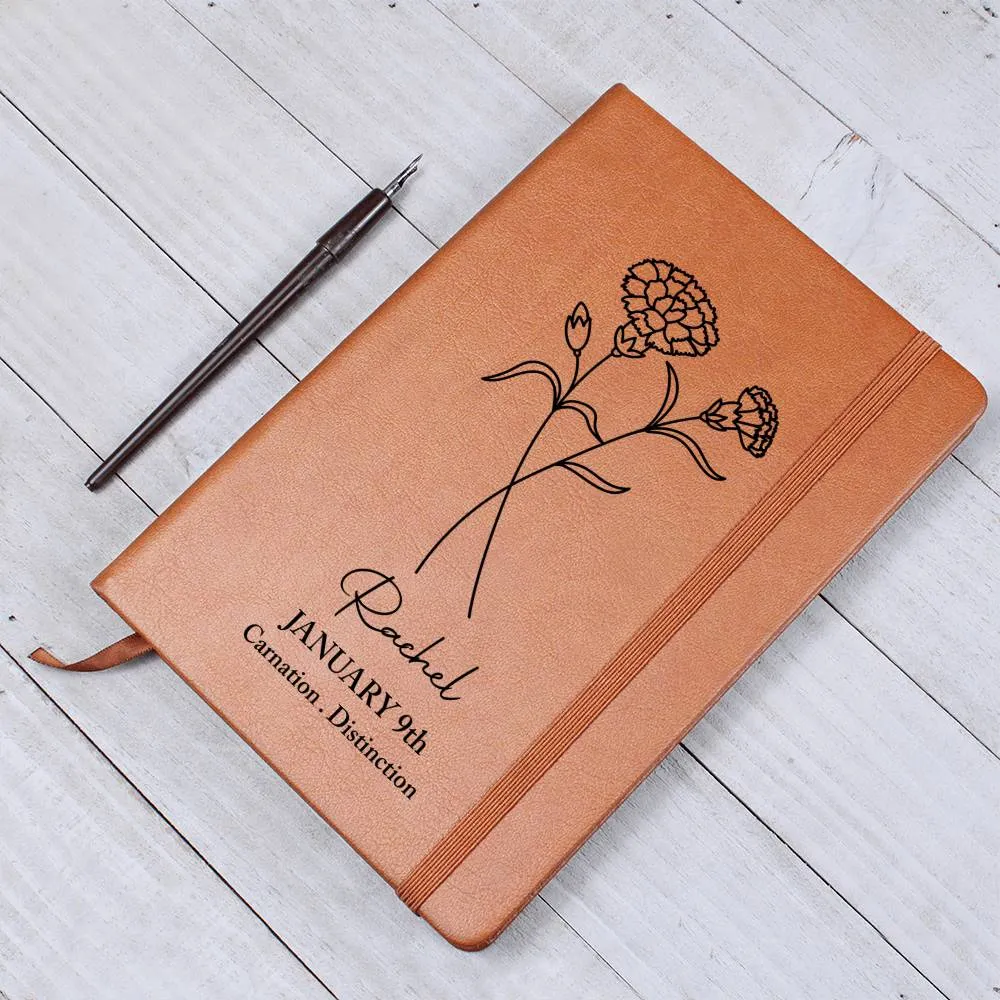 January Birth Flower Personalized Journal, Carnation Birth Flower Personalized Journal