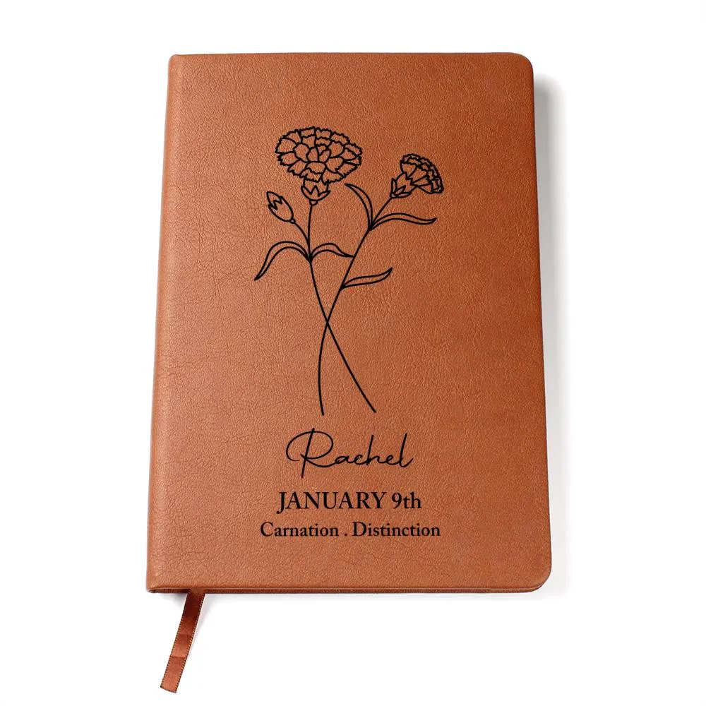 January Birth Flower Personalized Journal, Carnation Birth Flower Personalized Journal