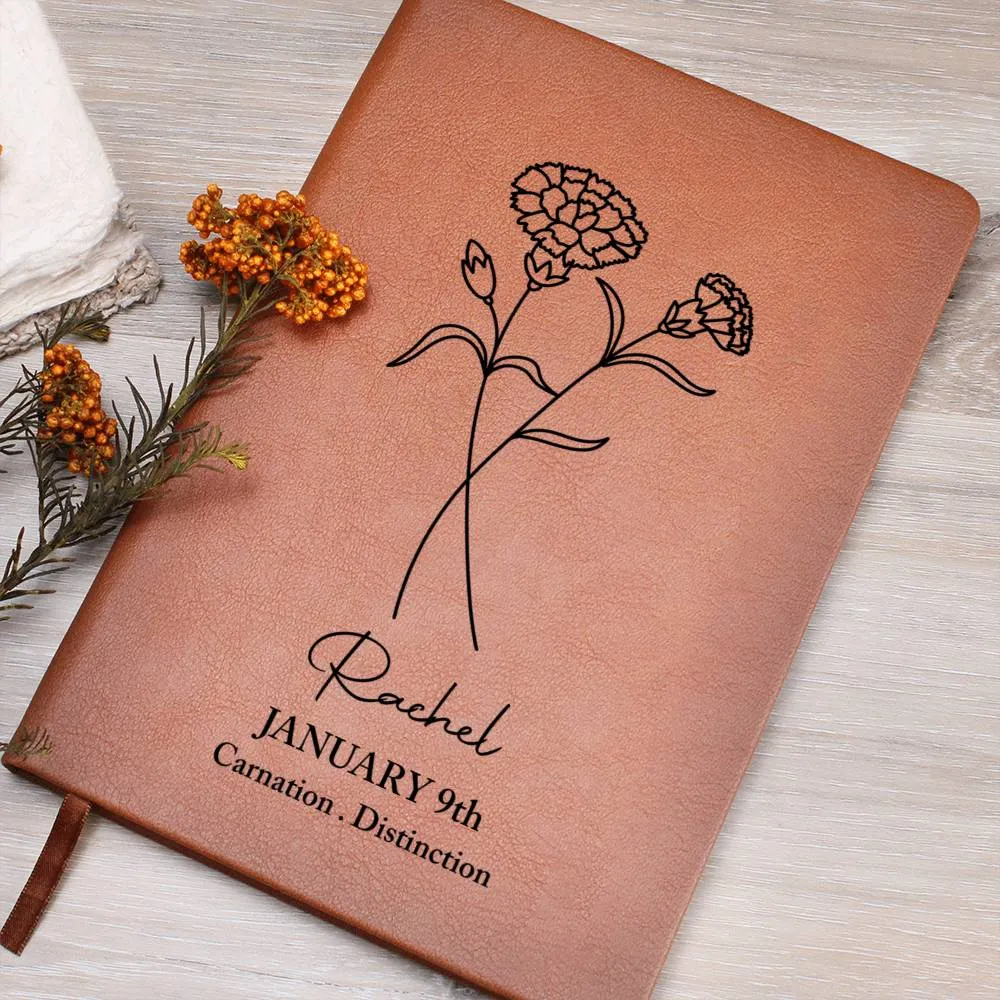 January Birth Flower Personalized Journal, Carnation Birth Flower Personalized Journal