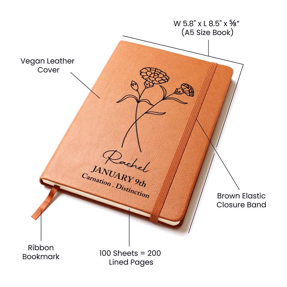 January Birth Flower Personalized Journal, Carnation Birth Flower Personalized Journal