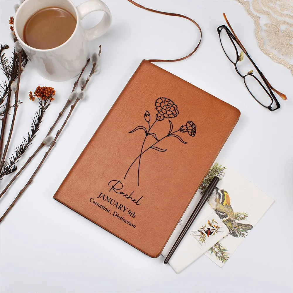 January Birth Flower Personalized Journal, Carnation Birth Flower Personalized Journal