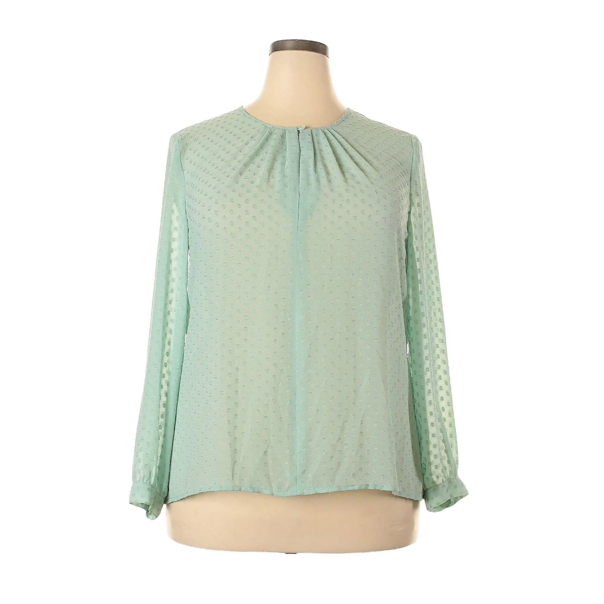 J.Crew Mint Green Pin Dot Smocked Neck Blouse