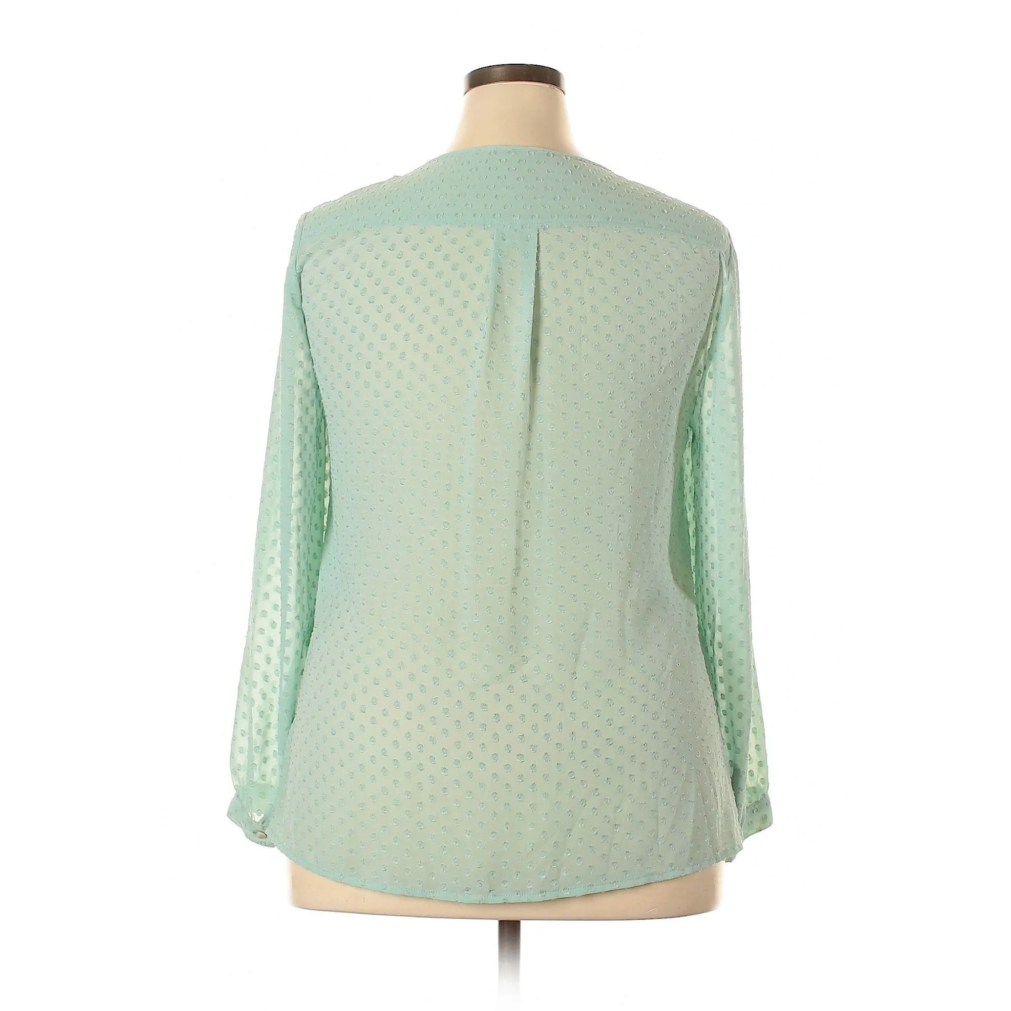 J.Crew Mint Green Pin Dot Smocked Neck Blouse