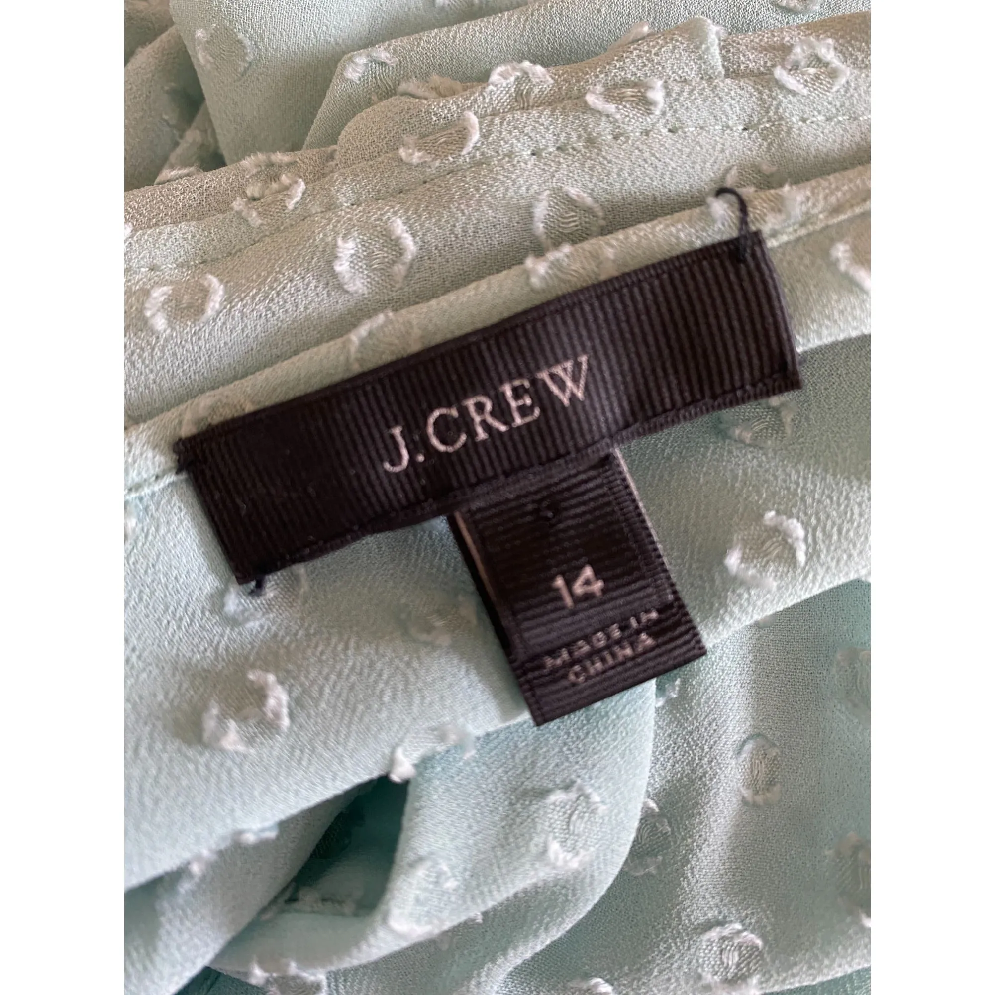 J.Crew Mint Green Pin Dot Smocked Neck Blouse