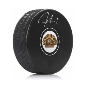 Jeremy Swayman Boston Bruins Autographed 100th Anniversary Hockey Puck JSA PSA