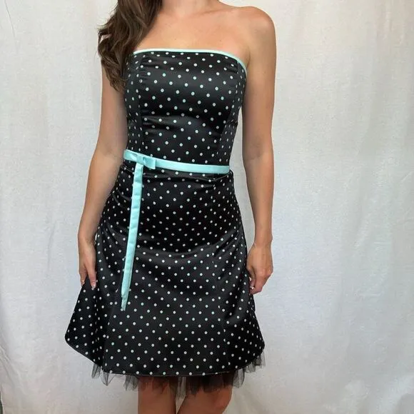 Jessica McClintock Polka Dot Strapless Y2K Mini Dress