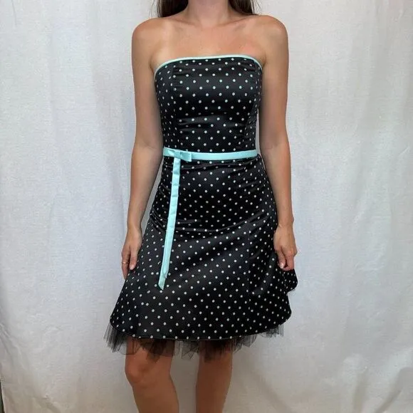 Jessica McClintock Polka Dot Strapless Y2K Mini Dress