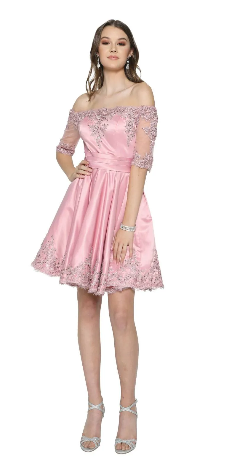 Juliet 804 Short Dress Off-Shoulder with Appliques