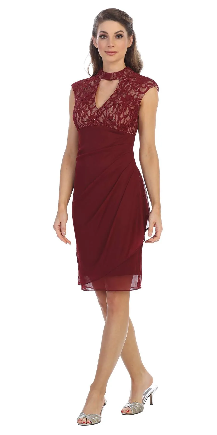 Juno 1097 Short Wedding Guest Dress Keyhole Neckline