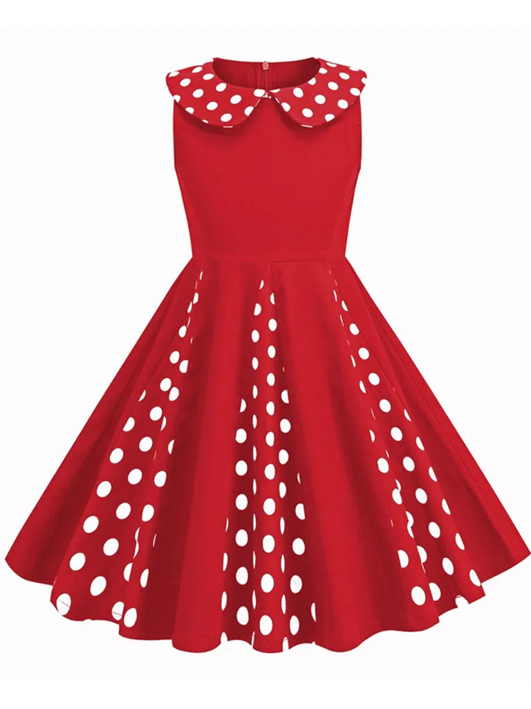 Kids Little Girls' Dress Peter Pan Collar Polka Dot Cotton 1950S Vintage Dress