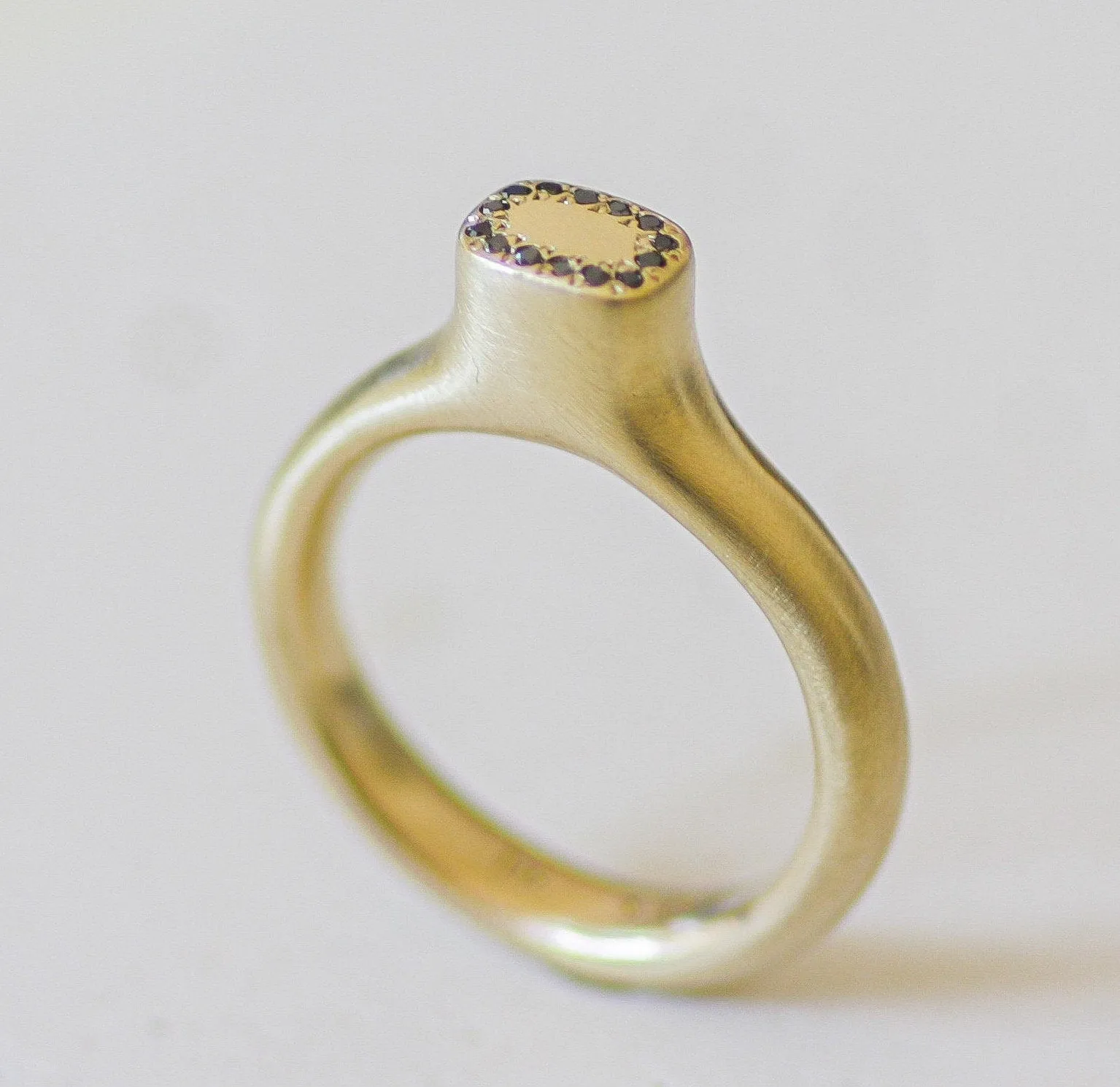 King Crown Gold & Black Diamond Signet Ring