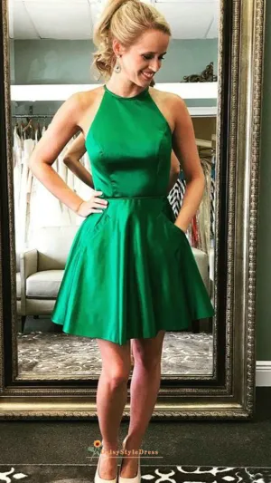 Knee Length Halter Neckline Green Homecoming Dress