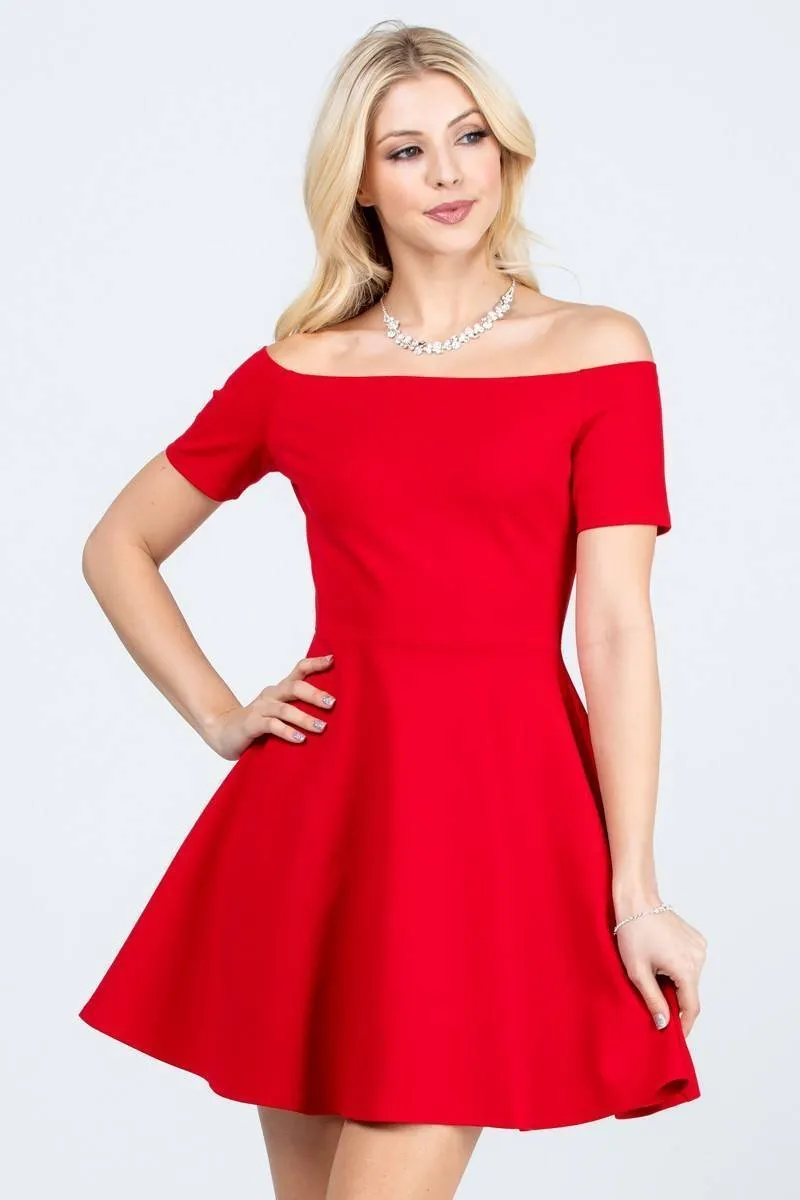 La Scala 25795 Off the Shoulder Short Sleeve Skater Dress