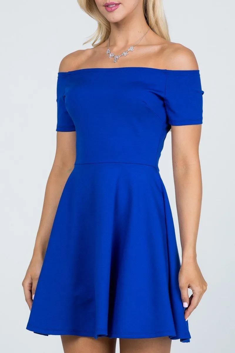 La Scala 25795 Off the Shoulder Short Sleeve Skater Dress