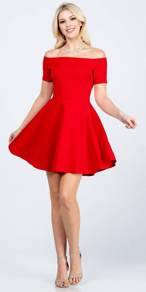 La Scala 25795 Off the Shoulder Short Sleeve Skater Dress