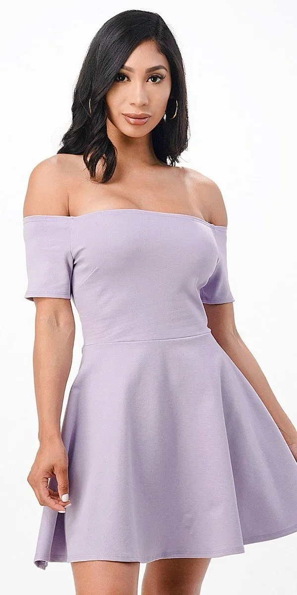 La Scala 25795 Off the Shoulder Short Sleeve Skater Dress
