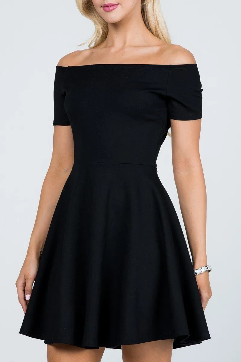 La Scala 25795 Off the Shoulder Short Sleeve Skater Dress