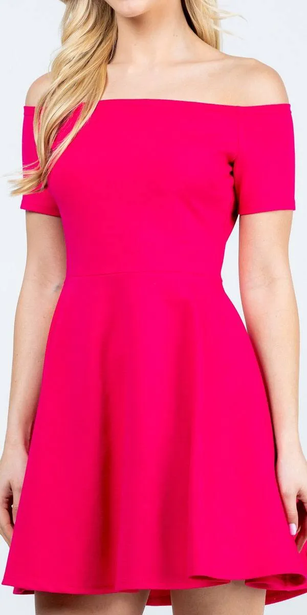 La Scala 25795 Off the Shoulder Short Sleeve Skater Dress