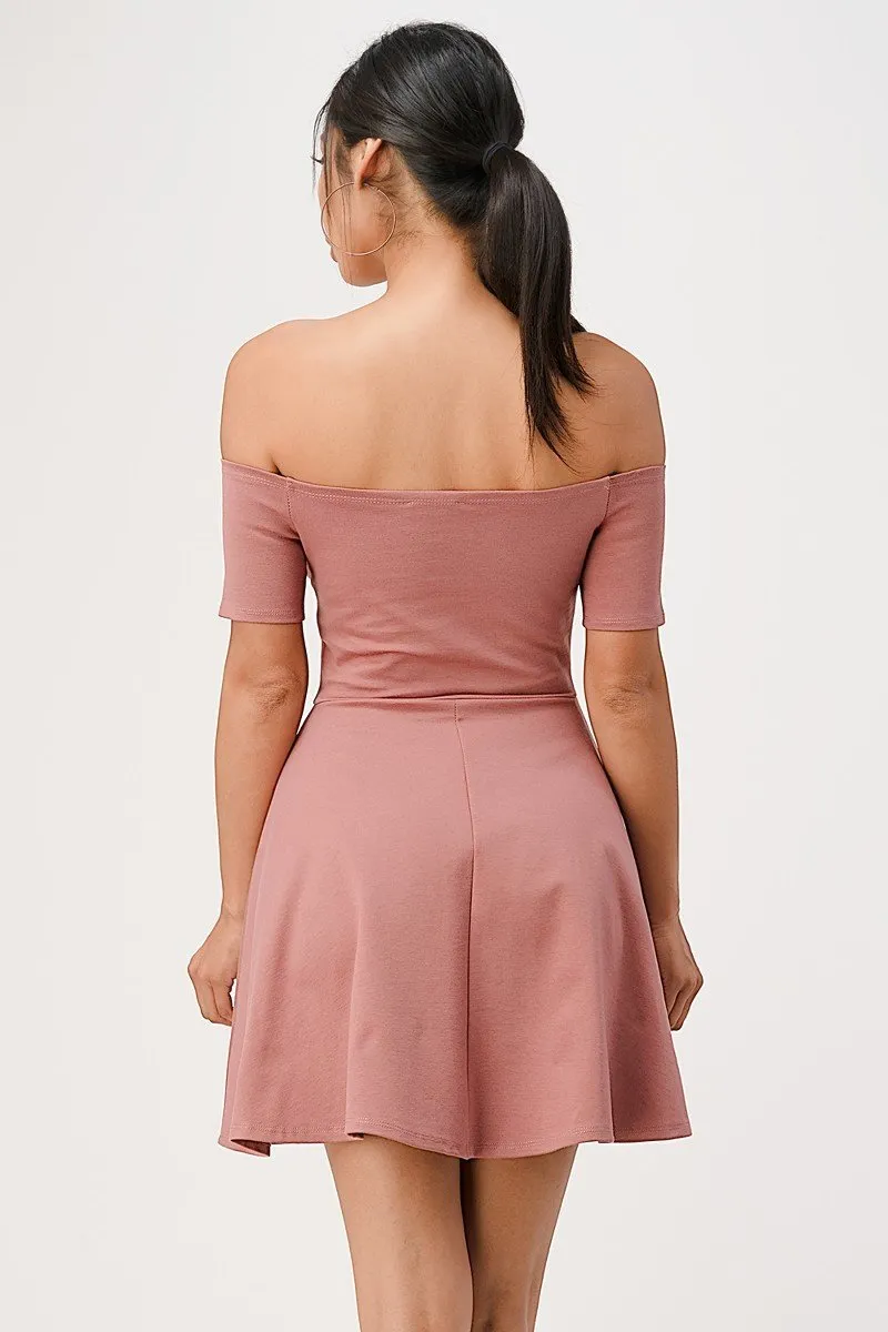 La Scala 25795 Off the Shoulder Short Sleeve Skater Dress