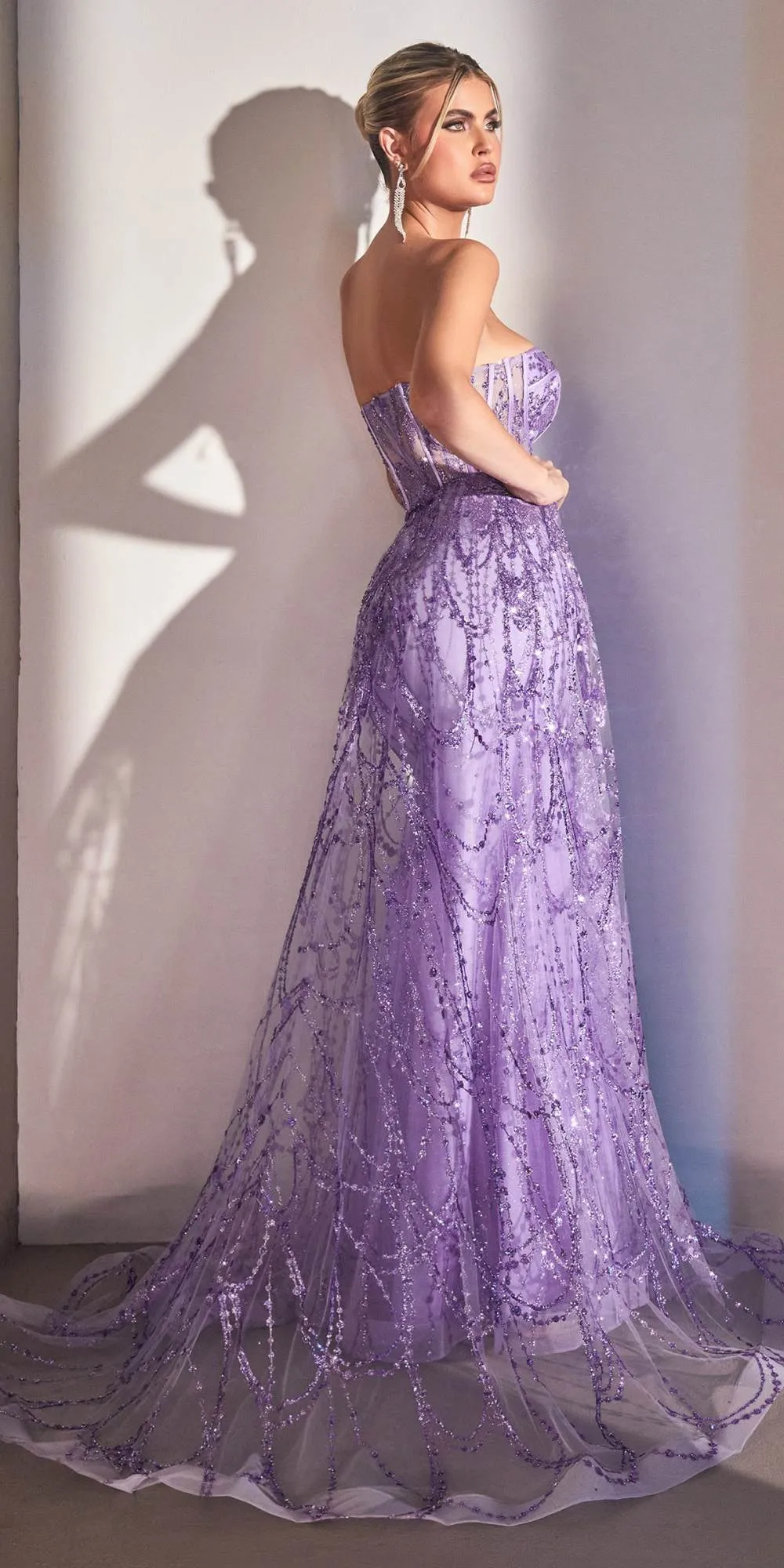 Ladivine CB095 Strapless Lace Fitted Gown with Over Skirt