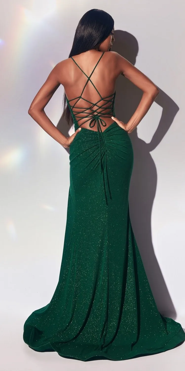 Ladivine CC2162 Floor Length Formal Sparkly Stretch Fit Lace Up Gown