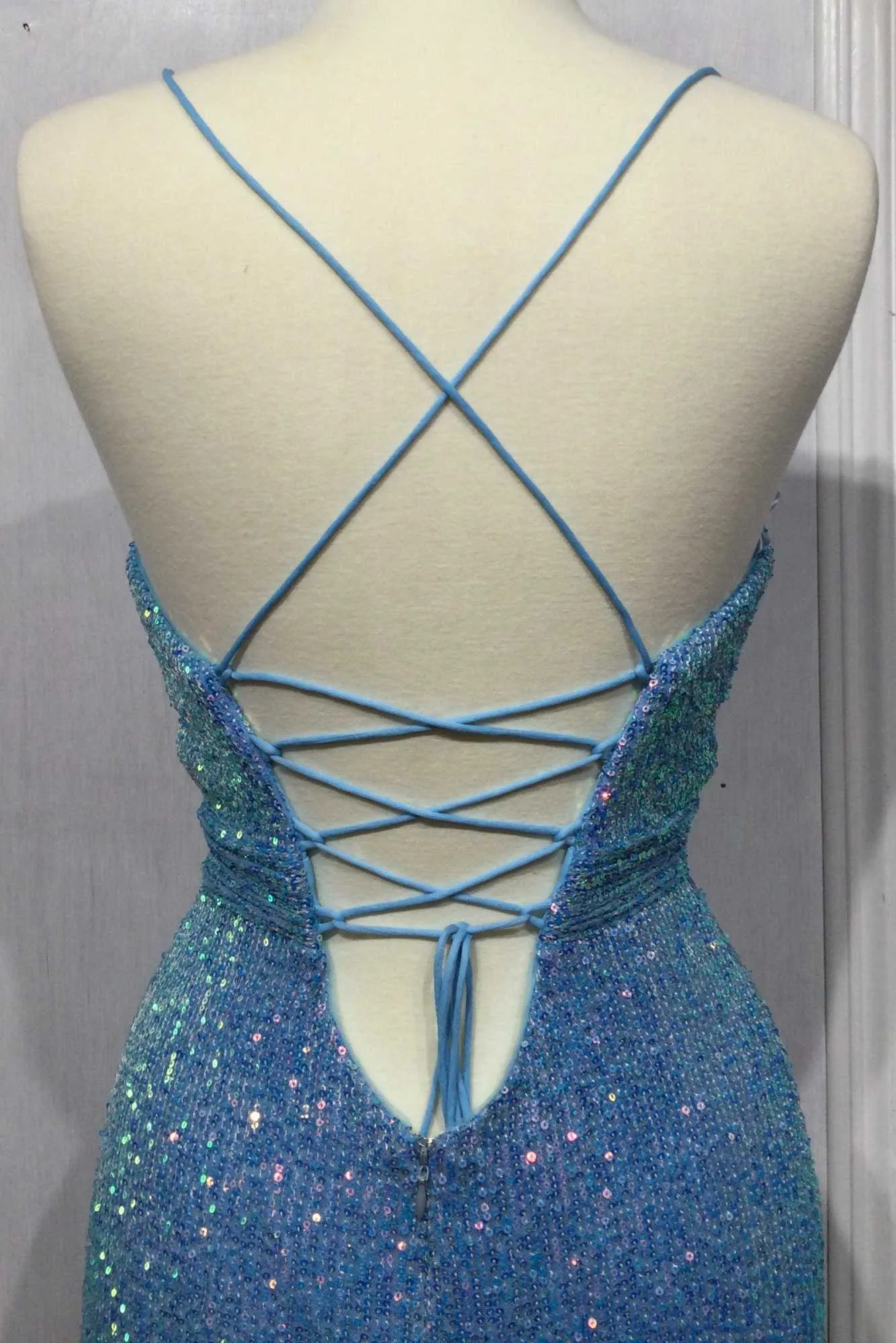 Ladivine CH115 Long Cut Out Fitted Sequin Dress with Slit