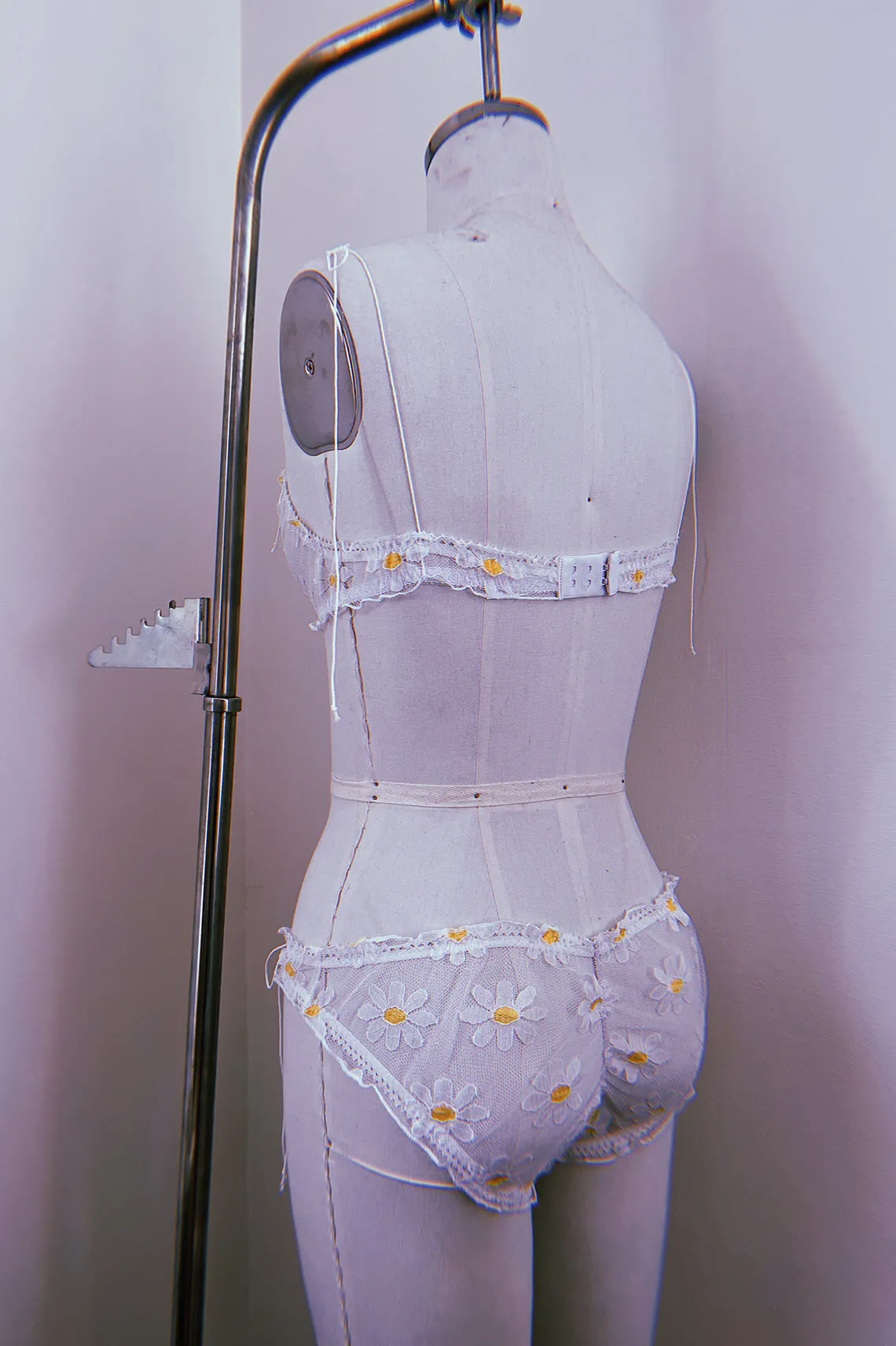 LAST ONE Anaphora Bralette in Sheer Upcycled Vintage Daisy Tulle Mesh