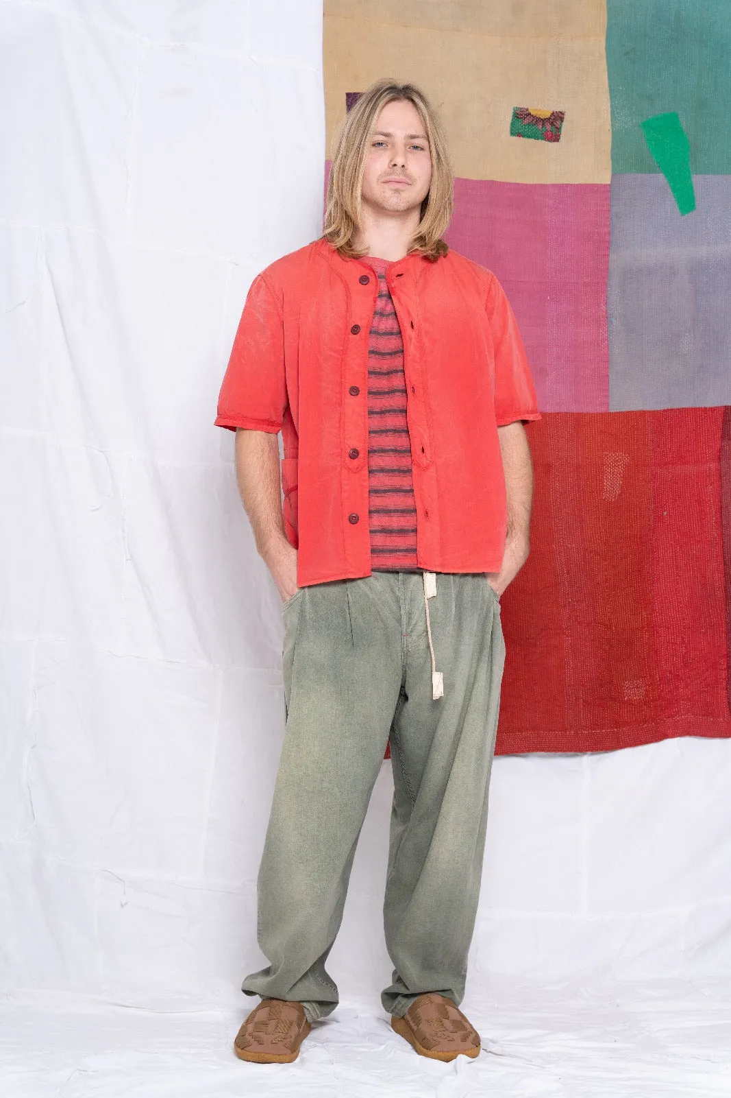League Baseball Shirt Poplin Cotton Sunfaded Red