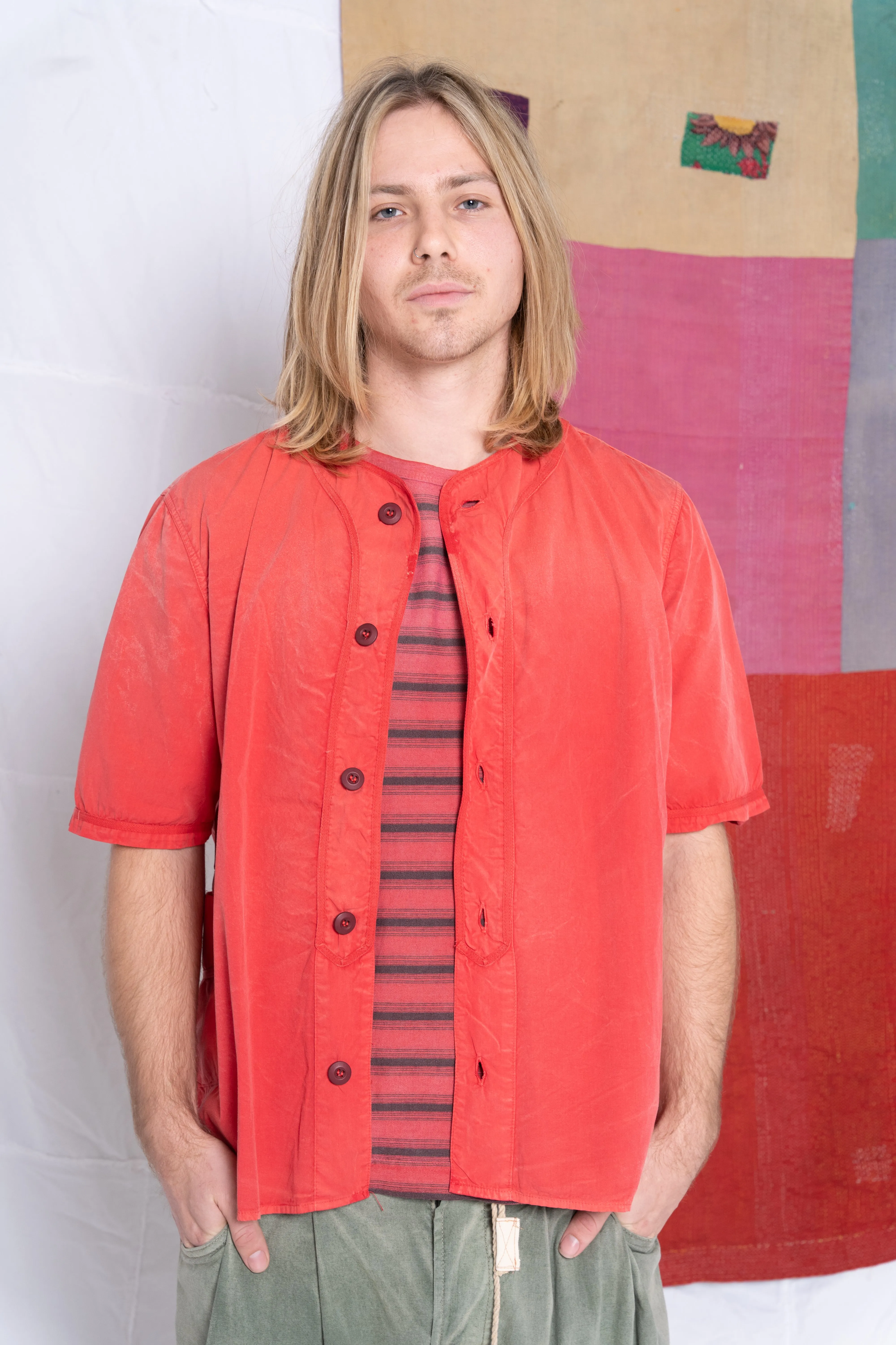 League Baseball Shirt Poplin Cotton Sunfaded Red
