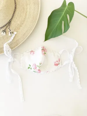Lillian Face Mask - Vintage floral rose with lace trim