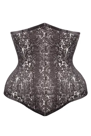 Long Elegant Silver Brocade Expert Waist Training Underbust Corset