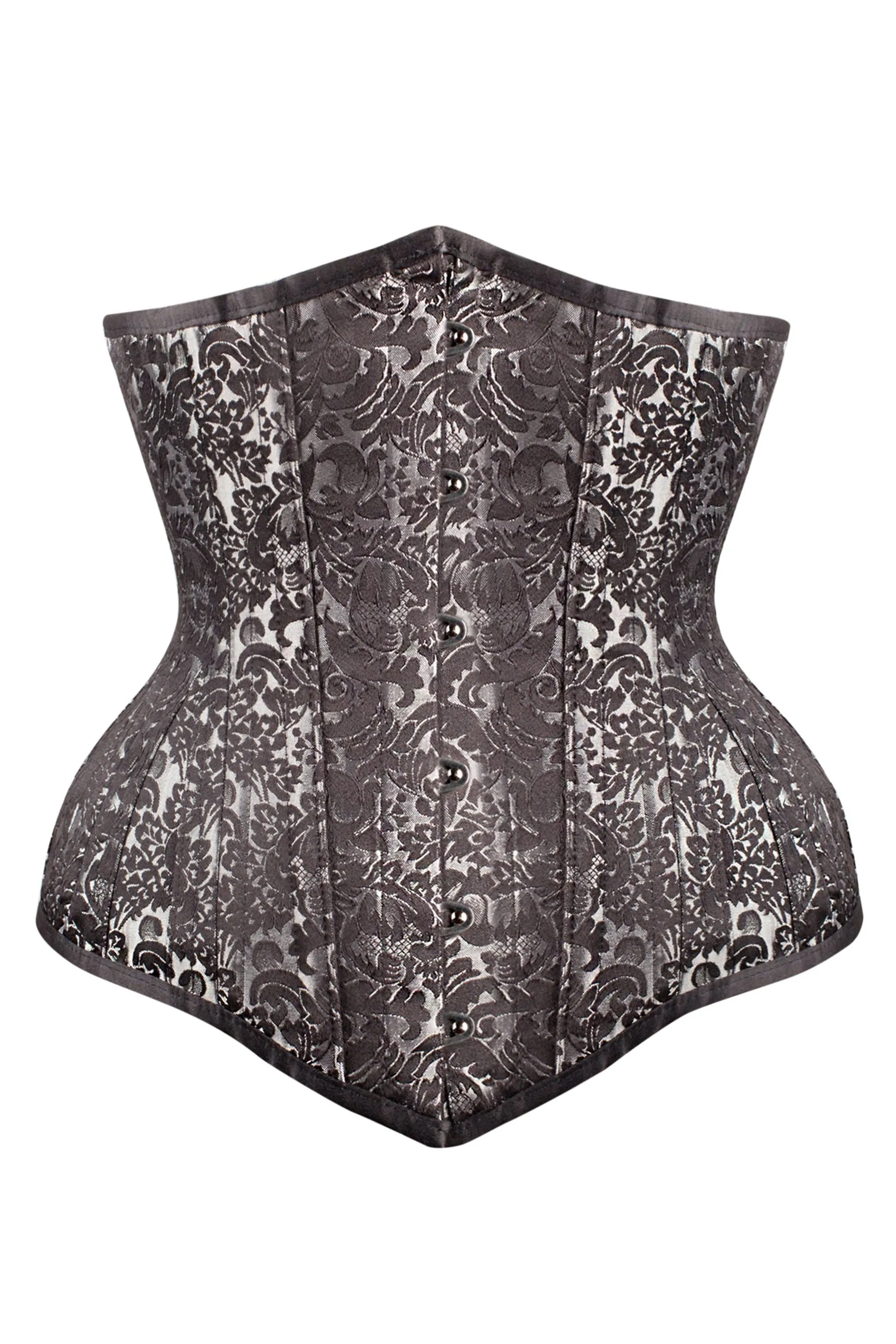 Long Elegant Silver Brocade Expert Waist Training Underbust Corset