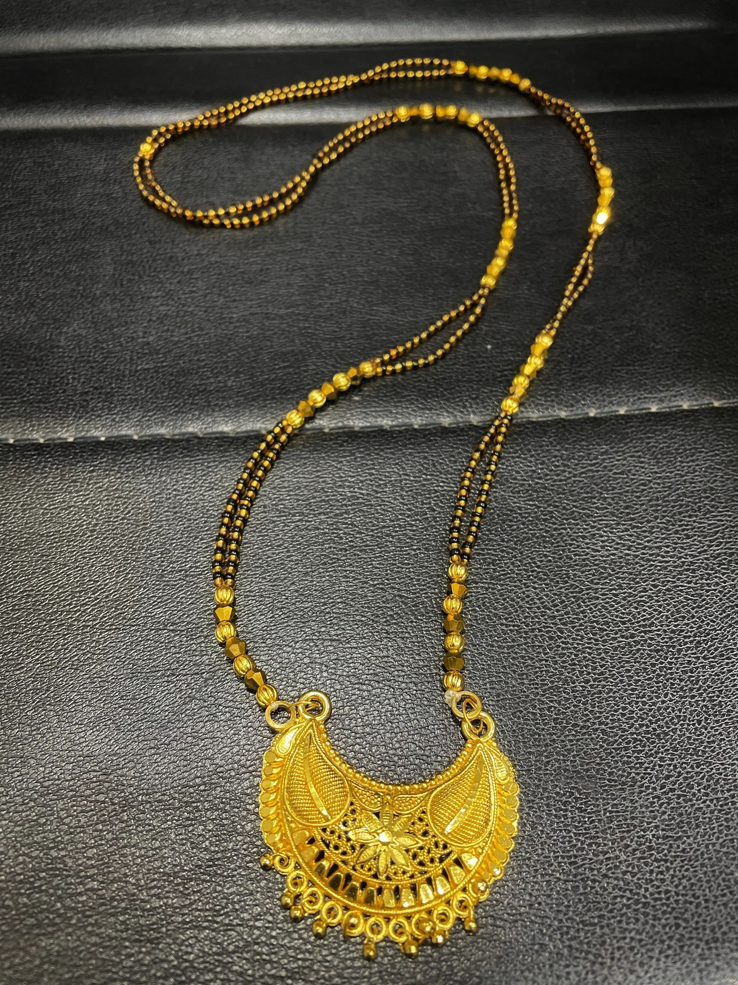 Long Mangalsutra Designs Gold Plated मंगळसूत्र Black Gold Crystal Beads (30 Inches)