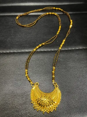 Long Mangalsutra Designs Gold Plated मंगळसूत्र Black Gold Crystal Beads (30 Inches)
