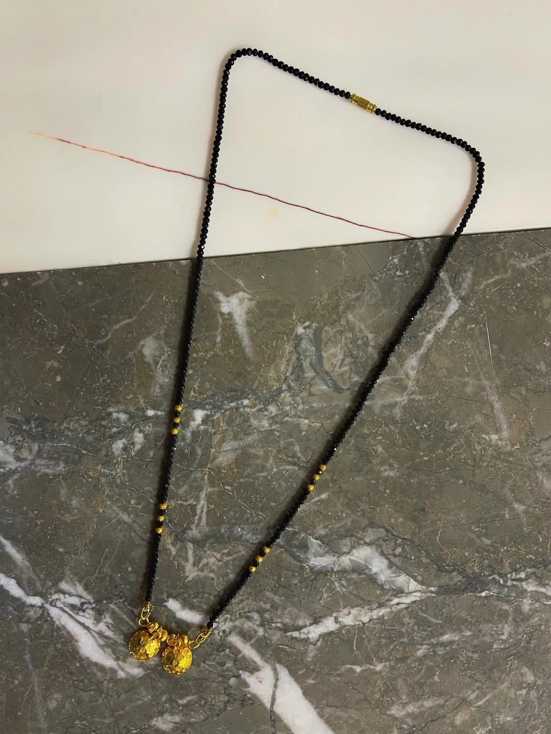 Long Mangalsutra Designs Gold Plated Maharashtrian Style Vati Pendant with Crystal Beads